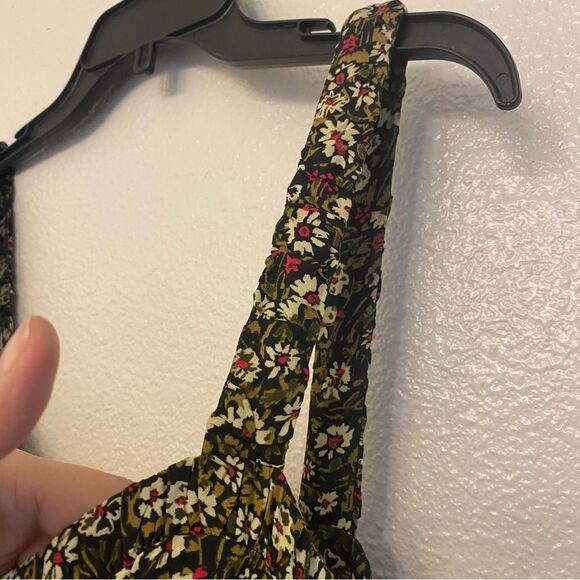 Zara micro Floral print Midi slip Dress viscose black green silky M - Picture 13 of 14